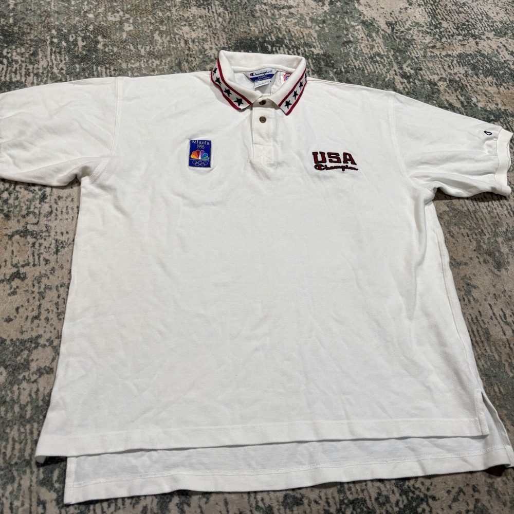 Vintage 1990s Champion USA Olympic Polo Shirt XL 1996 Atlanta NBC Patch
